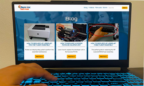 A user looking at the Item, Inc. blog posts on a laptop